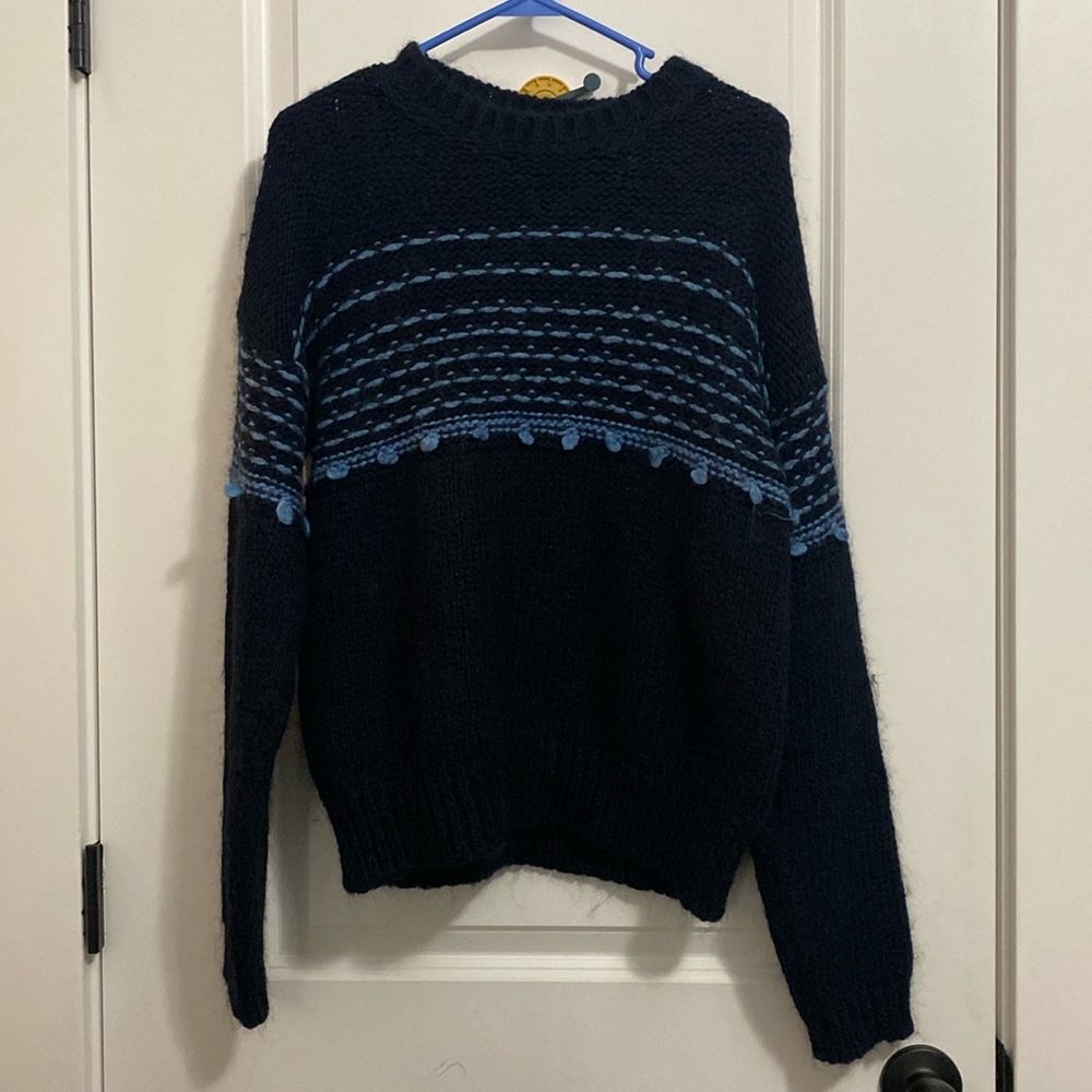 Elsamanda Long Sleeve Crew Neck Sweaters for Women size Large Blue Alpaca Wool